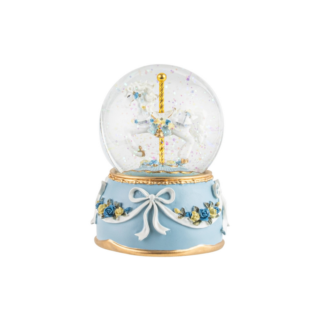 Snow Globe Horse Carousel - Blue