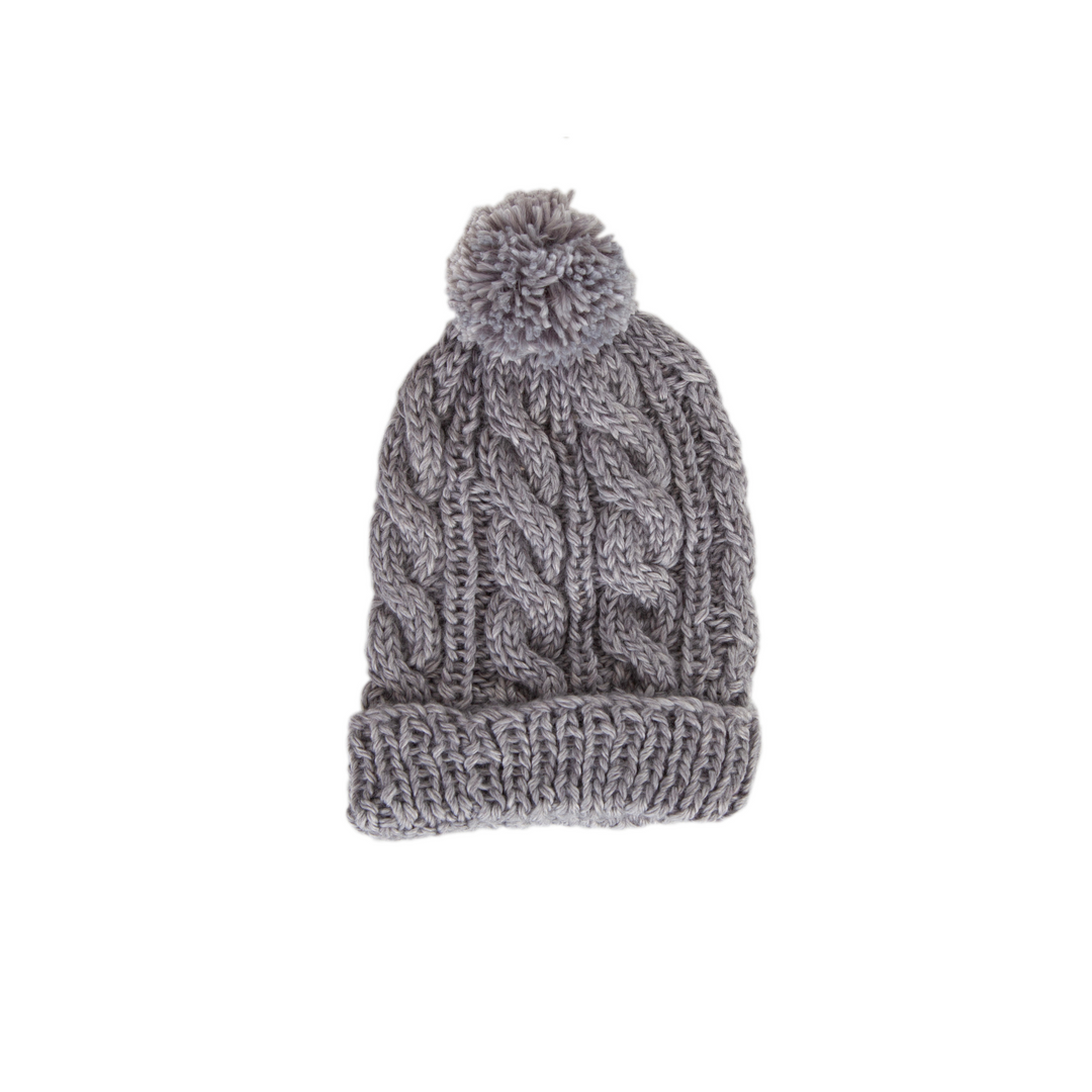Kids soft grey knitted beanie with pom pom. Wool and Acrylic blend