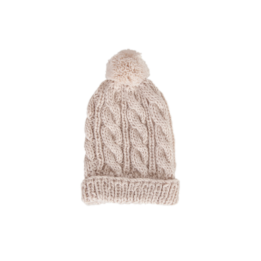 Kids soft natual knitted beanie with pom pom. Wool and Acrylic blend