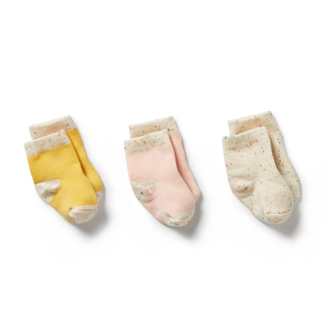 Organic 3 Pack Baby Socks - Dijon, Pink, Fleck