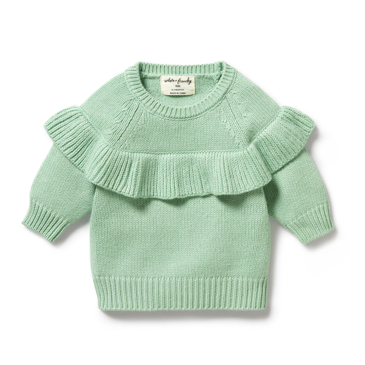 Wilson and Frenchy Mint Green Knitted Ruffle Jumper