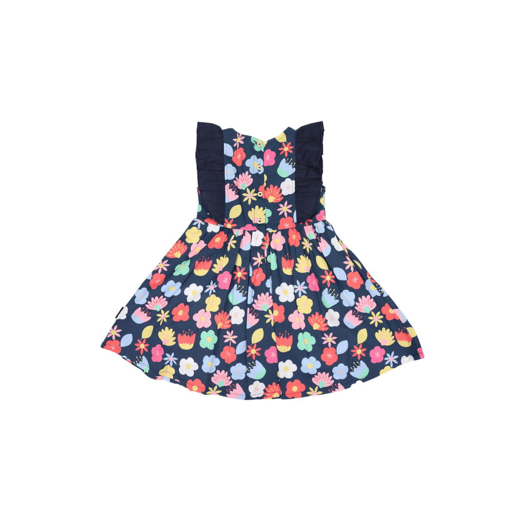 Korango Poplin Flower Frill Dress - Navy - kateinglishdesigns