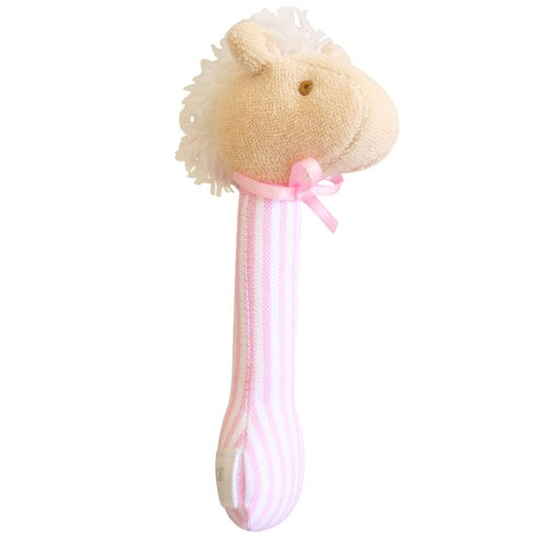 Alimrose Horse Stick Rattle - Pink Stripe