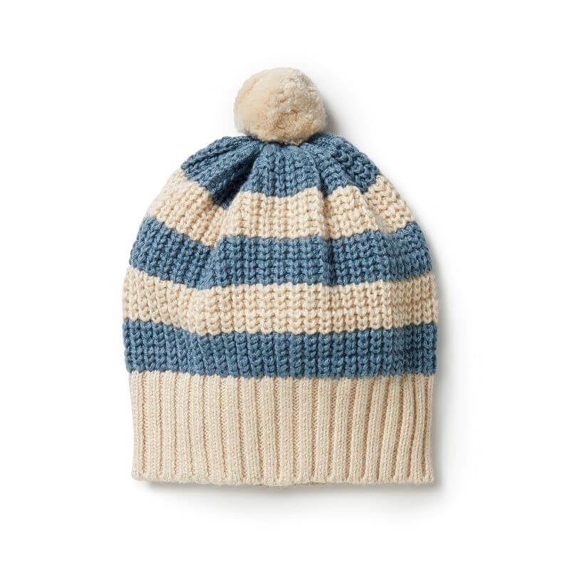 Knitted Stripe Beanie - Bluestone