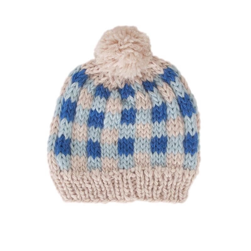 Acorn Kids Checks Beanie - Blue - kateinglishdesigns