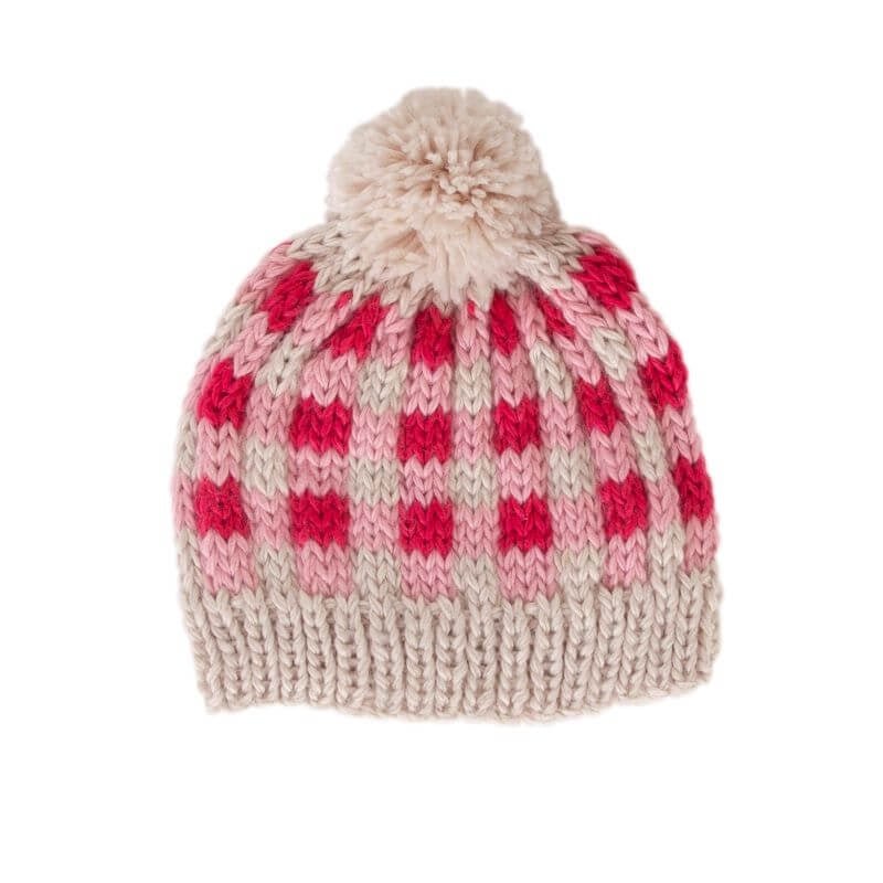 Acorn Kids Checks Beanie - Pink - kateinglishdesigns