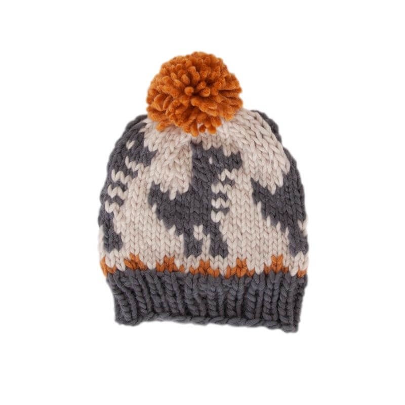 Acorn Kids Dino Beanie - Grey and Caramel - kateinglishdesigns