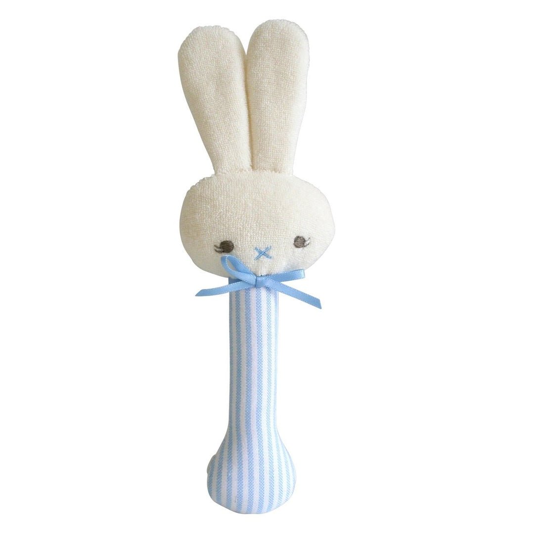 Alimrose Bunny Stick Rattle - Blue Stripe - kateinglishdesigns