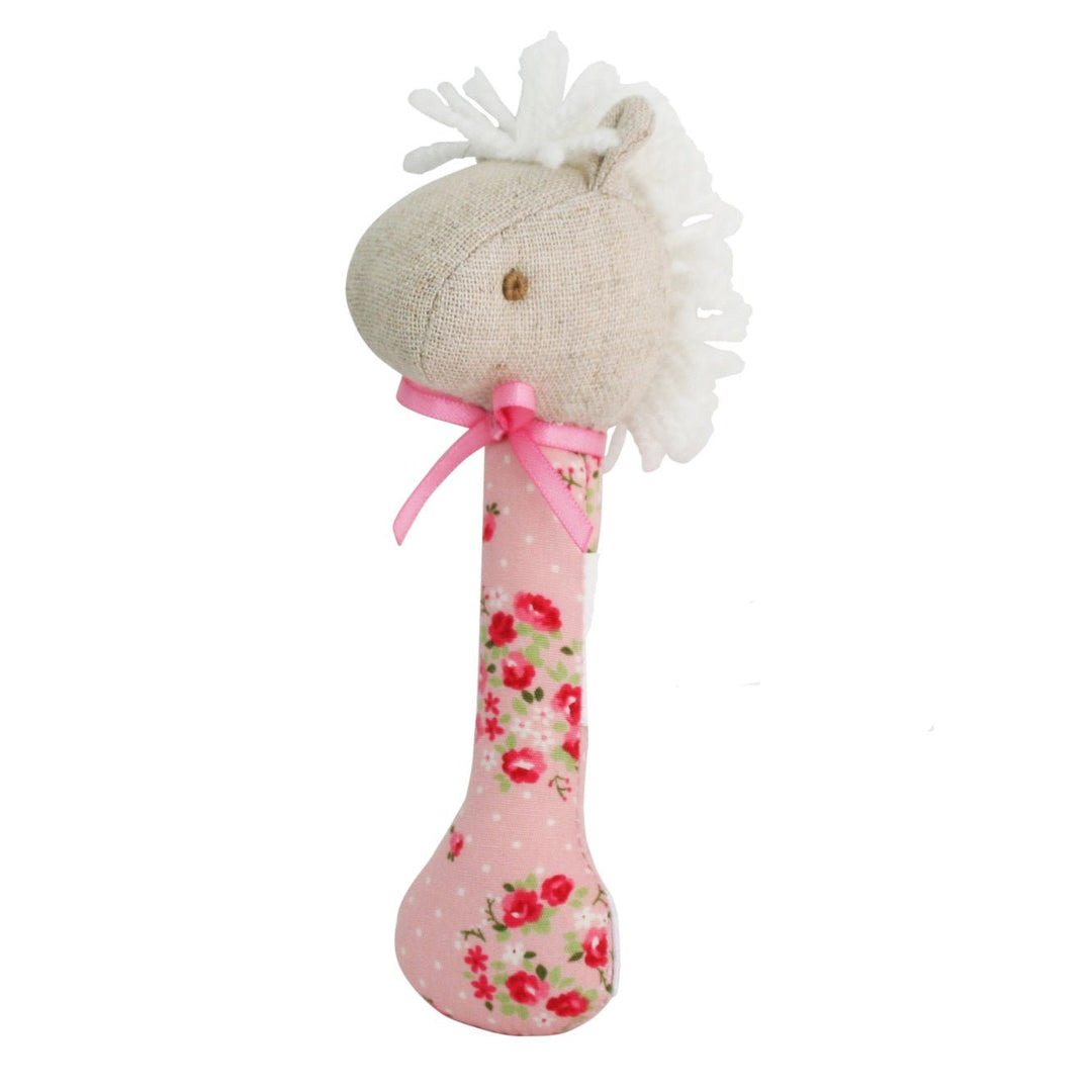 Alimrose Horse Stick Rattle - Pink Floral - kateinglishdesigns