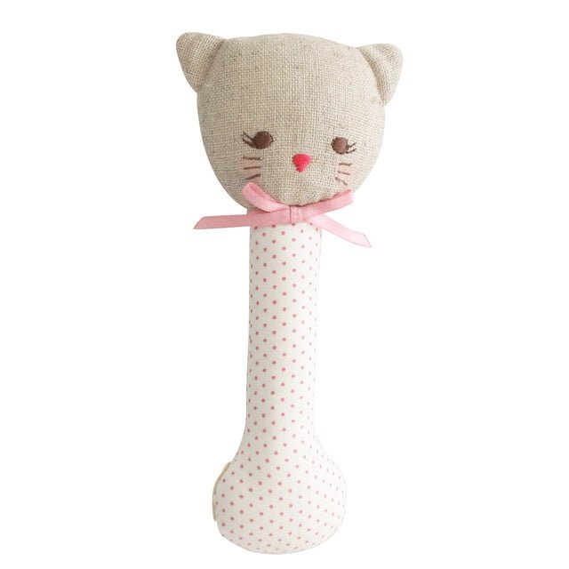 Alimrose Kitty Stick Rattle - Spot Pink - kateinglishdesigns