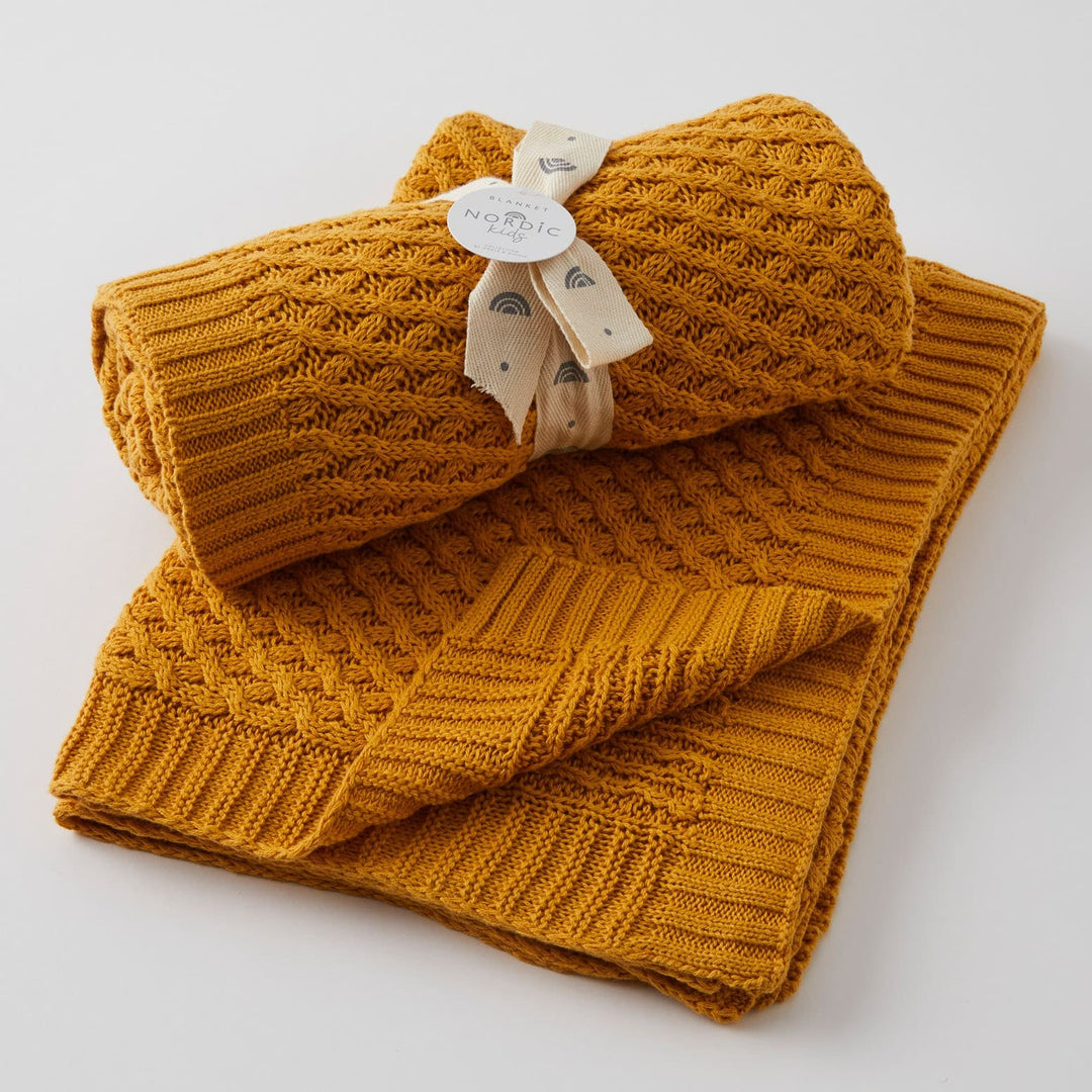 Basket Weave Knit Blanket - Honey - kateinglishdesigns