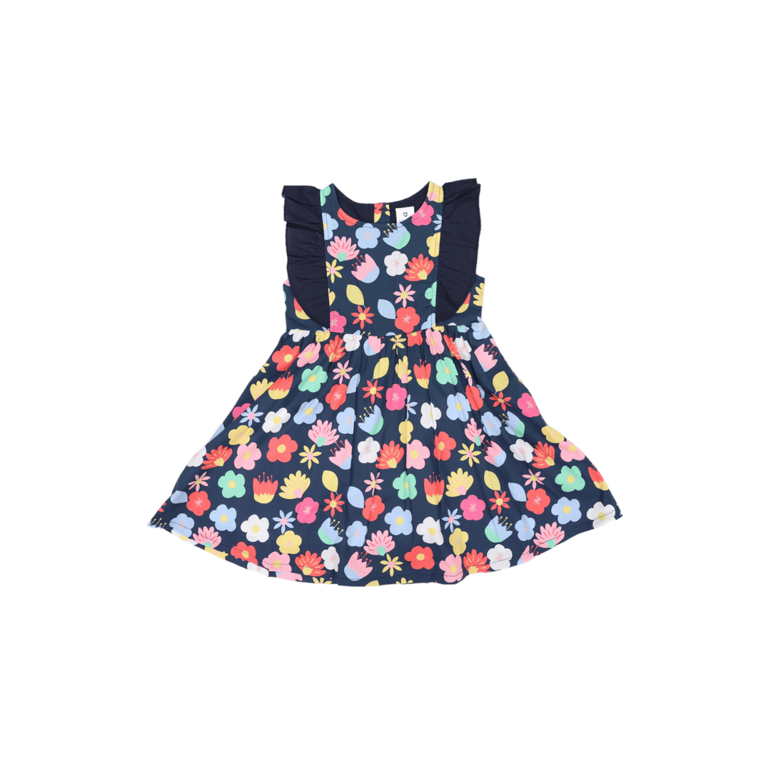 Korango Poplin Flower Frill Dress - Navy - kateinglishdesigns