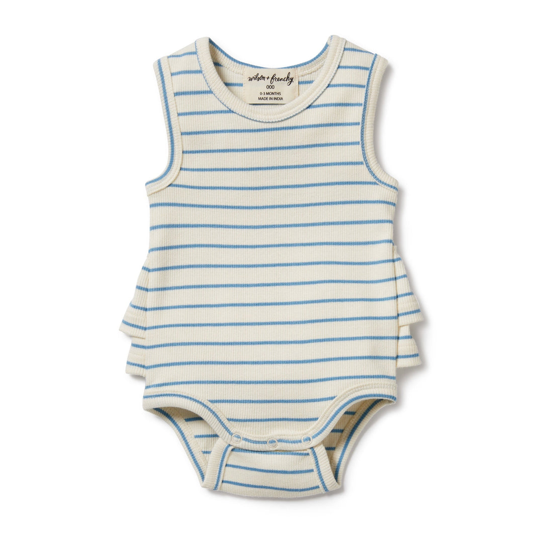 Wilson & Frenchy Petit Blue Organic Ruffle Bodysuit - kateinglishdesigns