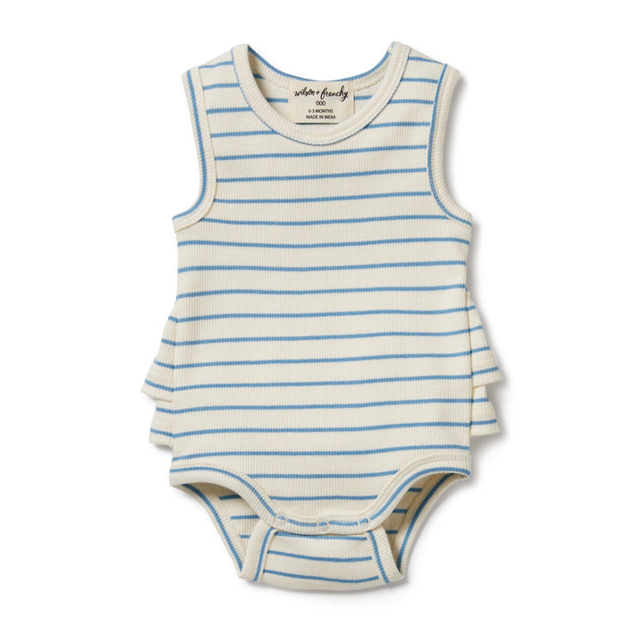 Wilson & Frenchy Petit Blue Organic Ruffle Bodysuit - kateinglishdesigns