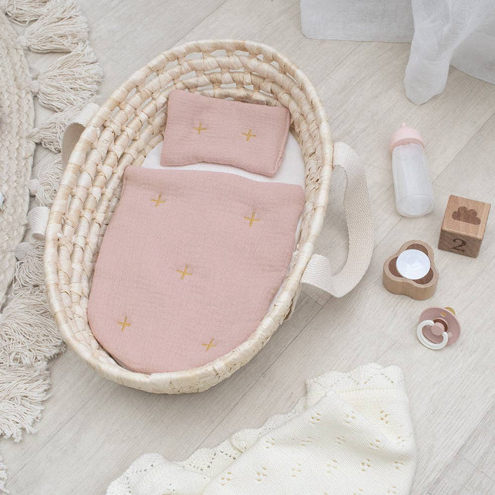 Rattan Doll Moses Basket Set - Blush