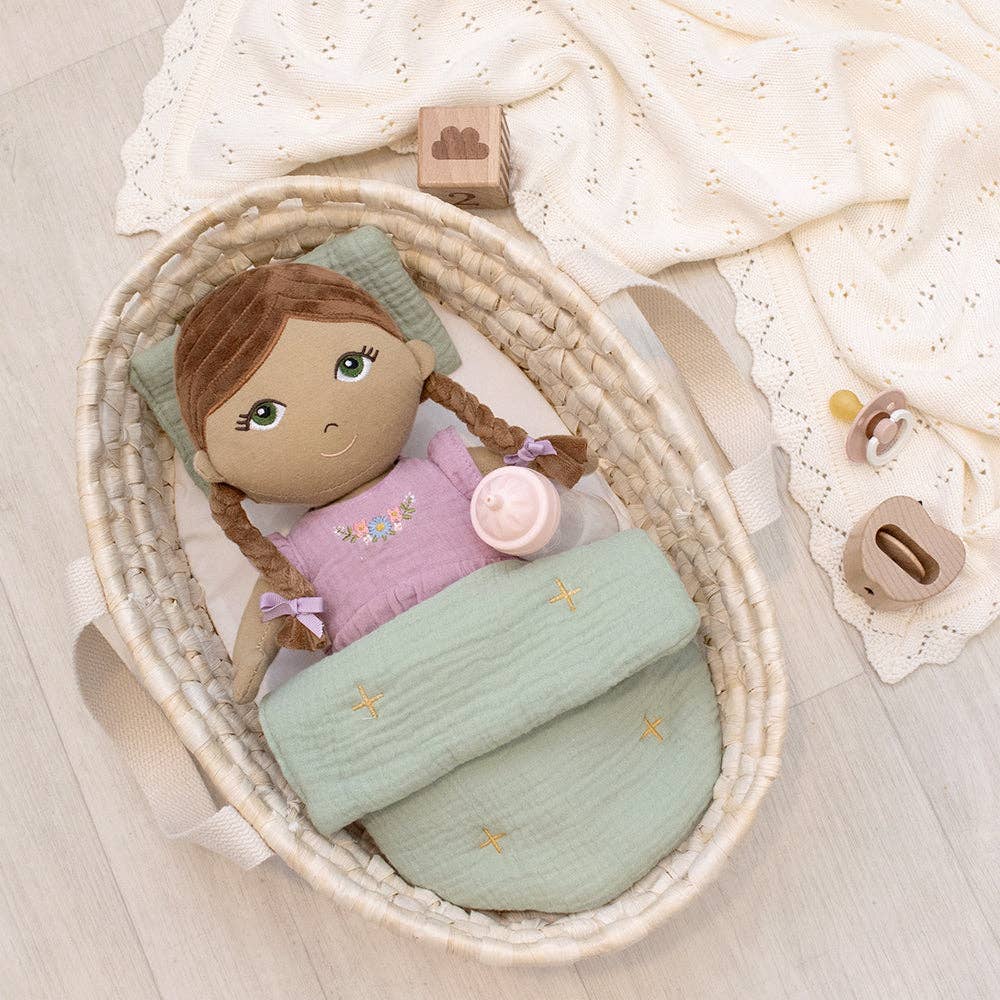 Rattan Doll Moses Basket Set - Sage