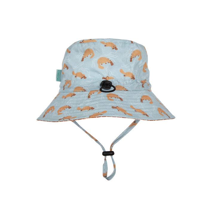 Platapus Wide Brim Bucket Hat - Blue, Brown and White