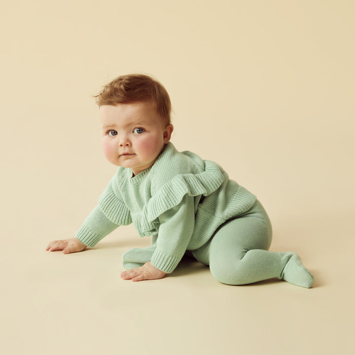 Mint Green Knitted Ruffle Jumper