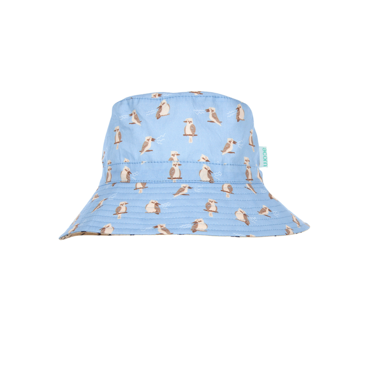 Kookaburra Wide Brim Bucket Hat - Blue and Brown