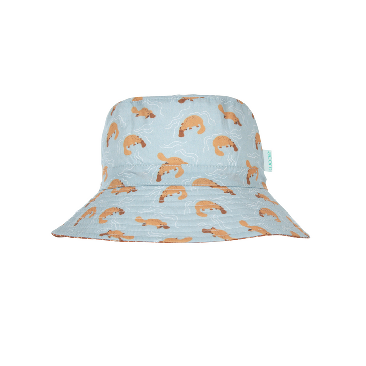 Platapus Wide Brim Bucket Hat - Blue, Brown and White