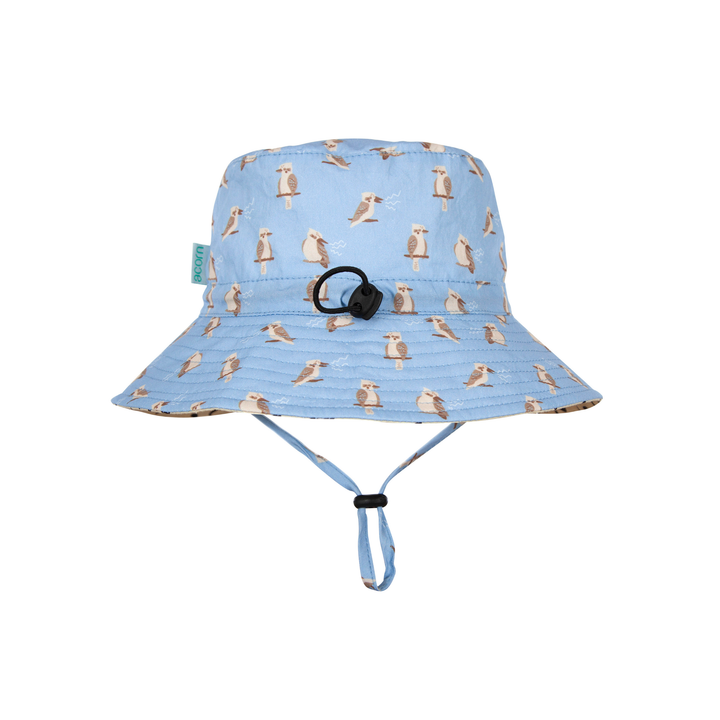 Kookaburra Wide Brim Bucket Hat - Blue and Brown