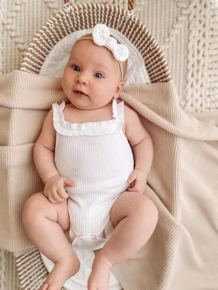 Mae and Rae White Broderie Baby Bow