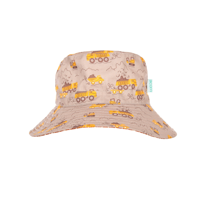 Construction Wide Brim Bucket Hat - Brown and Yellow