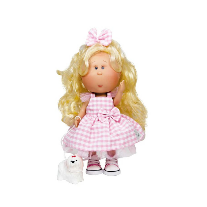 Handcrafted Collectible Mia Pink Gingham Doll with Puppy