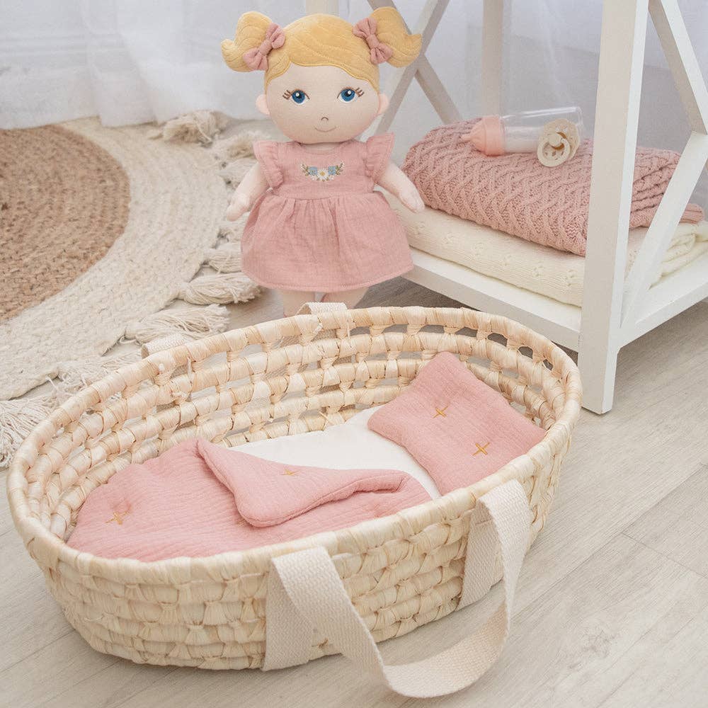 Rattan Doll Moses Basket Set - Blush