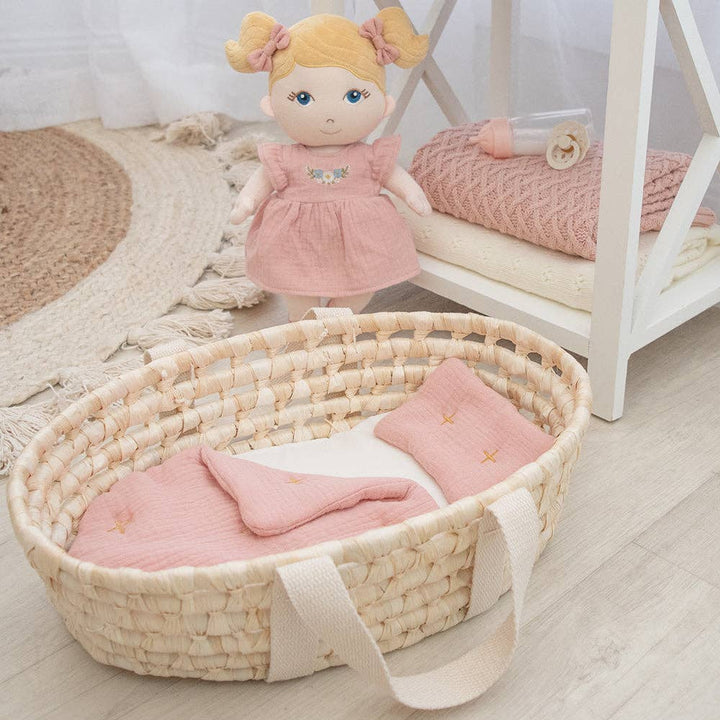 Rattan Doll Moses Basket Set - Blush