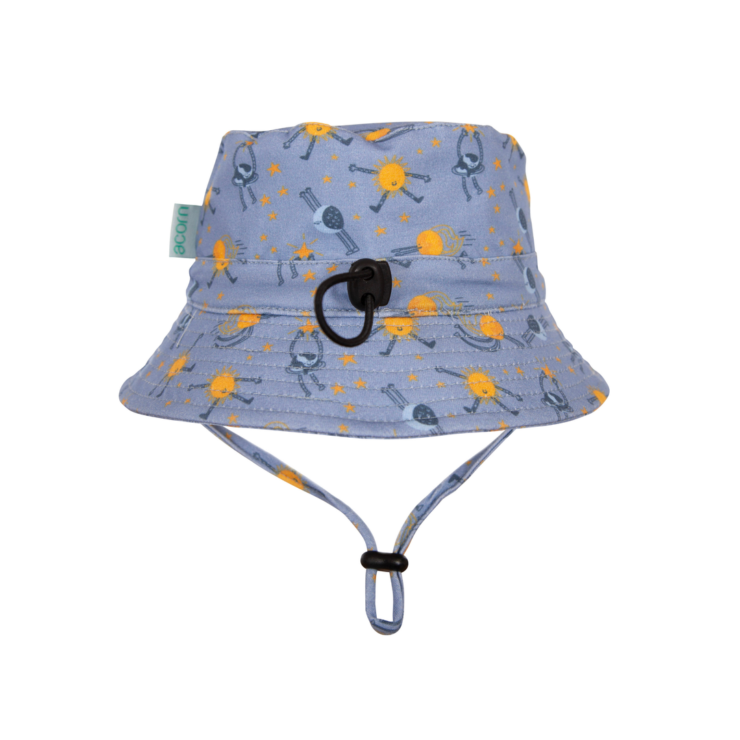 Blast Off Wide Brim Bucket Hat - Blue, Yellow and White