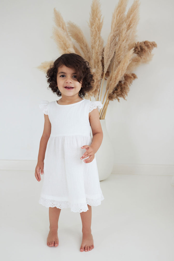 White Flutter Muslin Dress