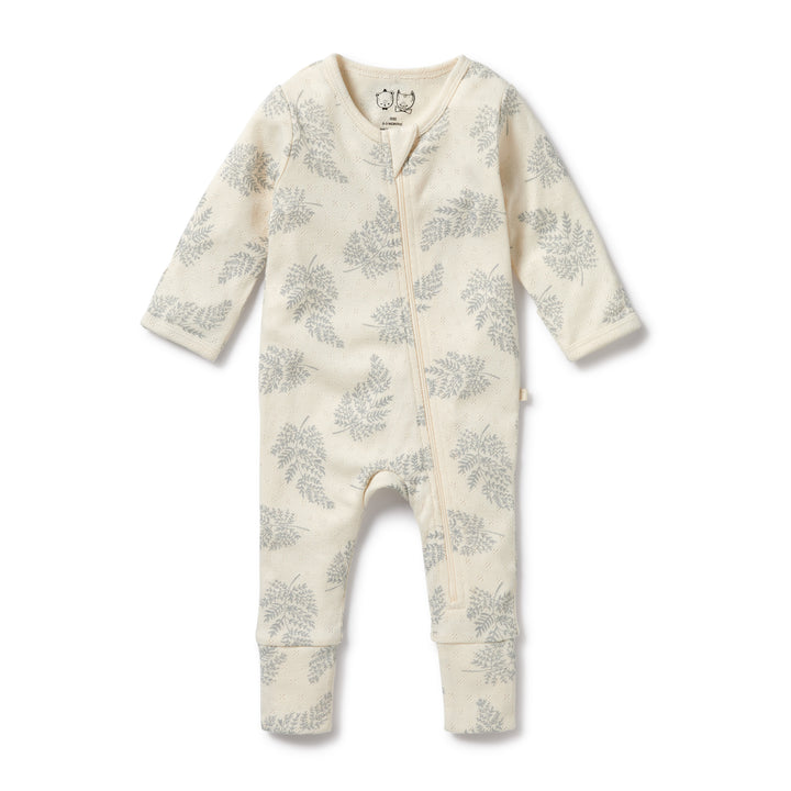 Organic Pointelle Zipsuit with Feet - Forever Ferns