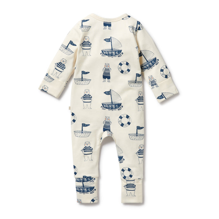 Organic Zipsuit with Feet - Nautical Bear