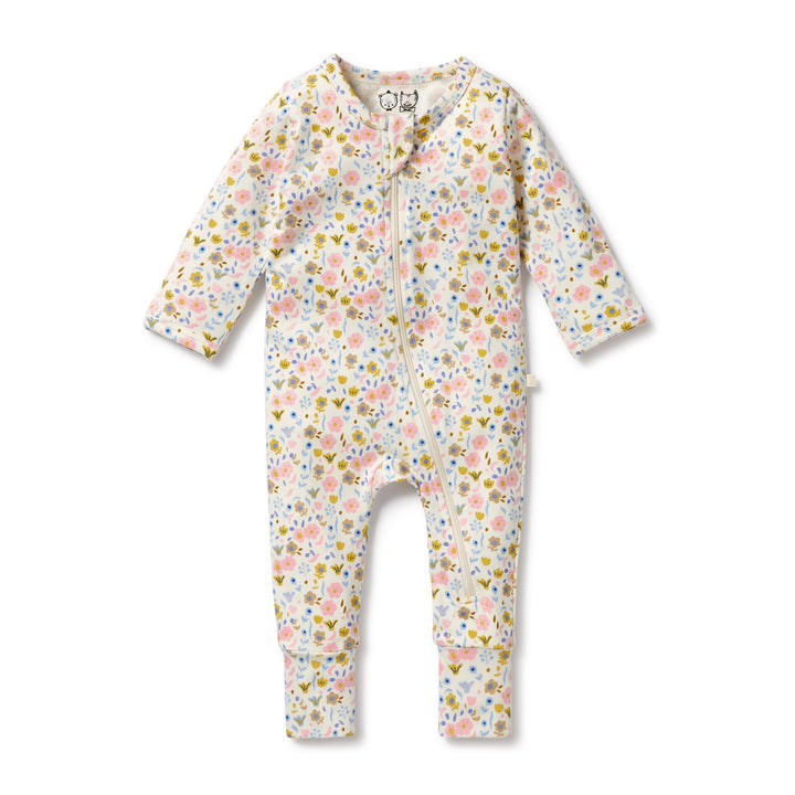 Organic Zipsuit with Feet - Ava Floral