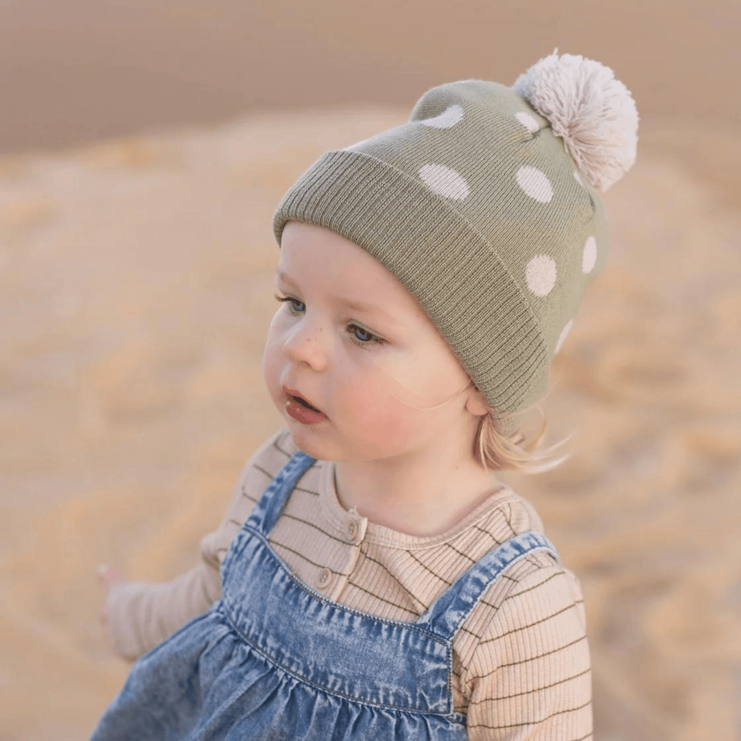 Acorn Kids Raindrops Merino Beanie - Sage - kateinglishdesigns