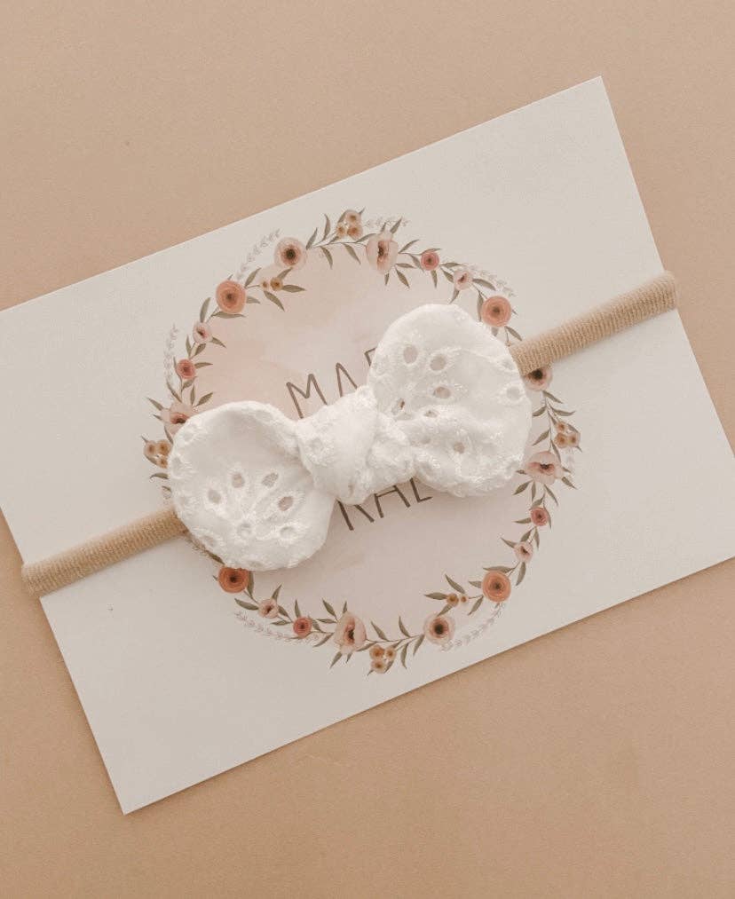 Mae and Rae White Broderie Baby Bow