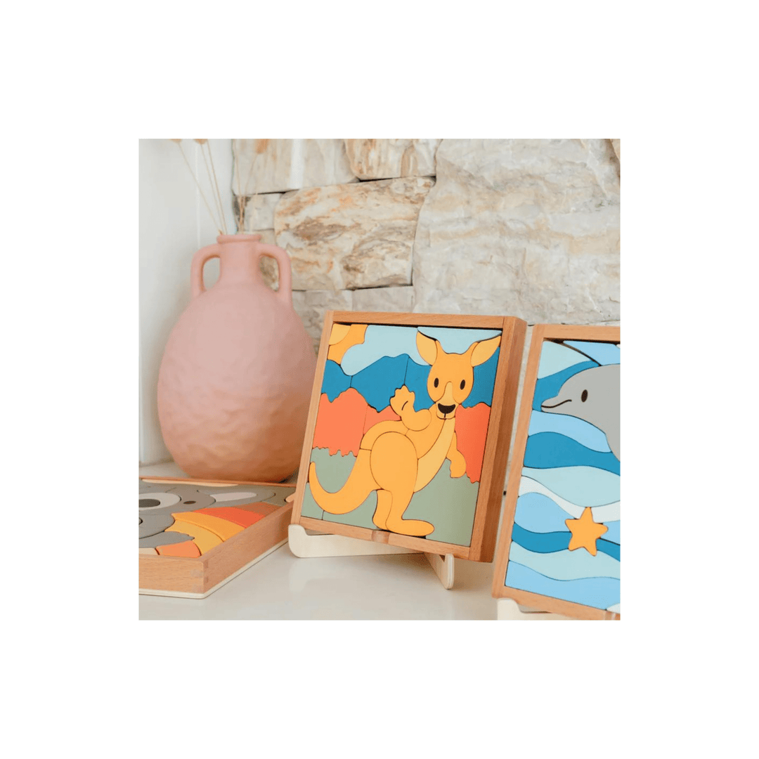 Coen the Kangaroo 3 inWwooden Block Puzzle - kateinglishdesigns