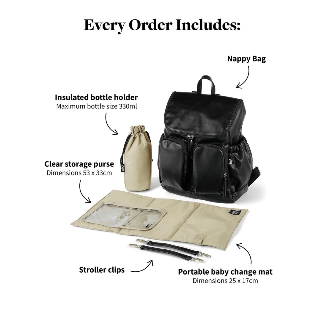 OiOi Signature Nappy Backpack - Black Faux Leather - kateinglishdesigns