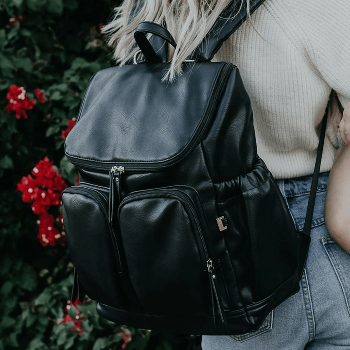 OiOi Signature Nappy Backpack - Black Faux Leather - kateinglishdesigns