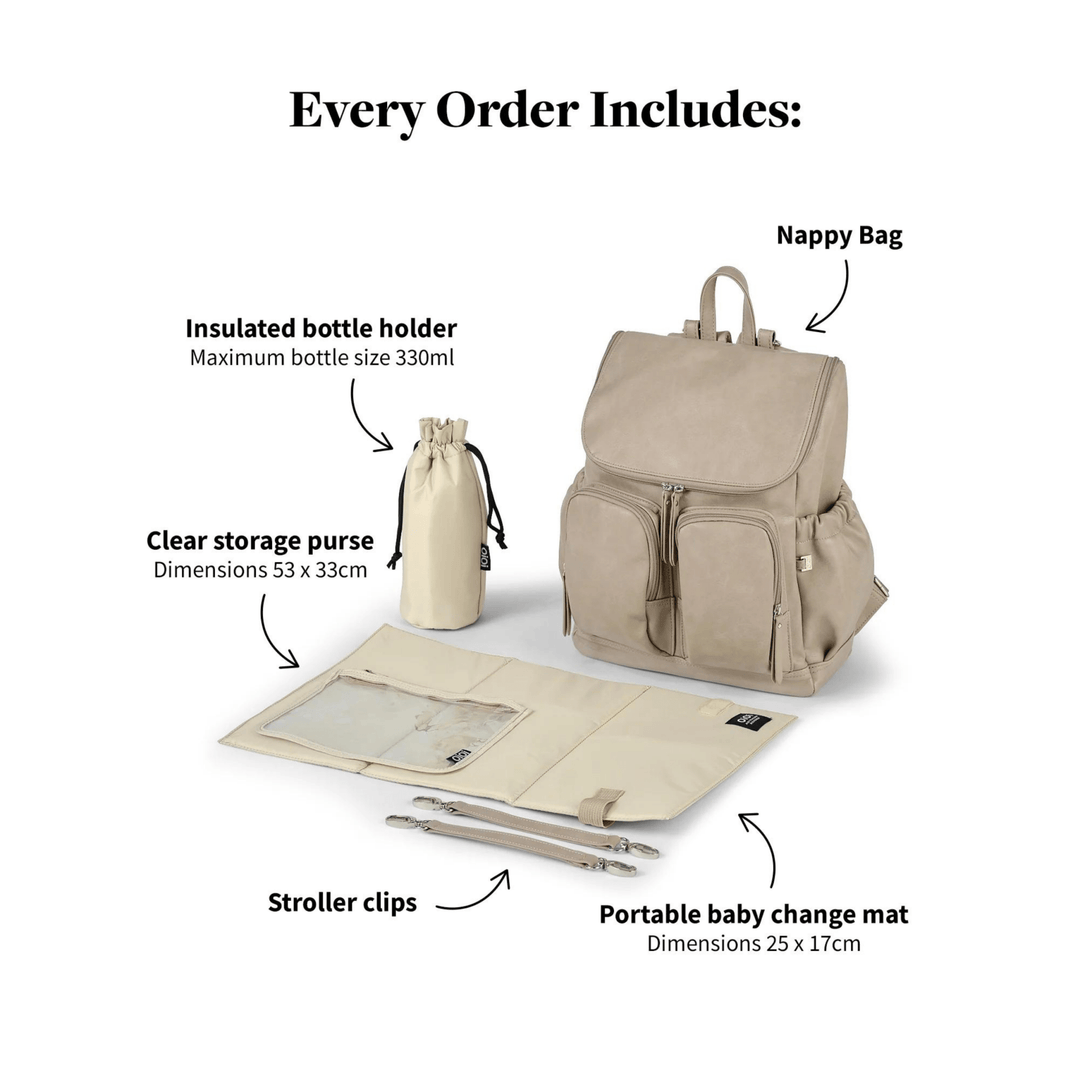 OiOi Signature Nappy Backpack - Taupe Faux Leather - kateinglishdesigns