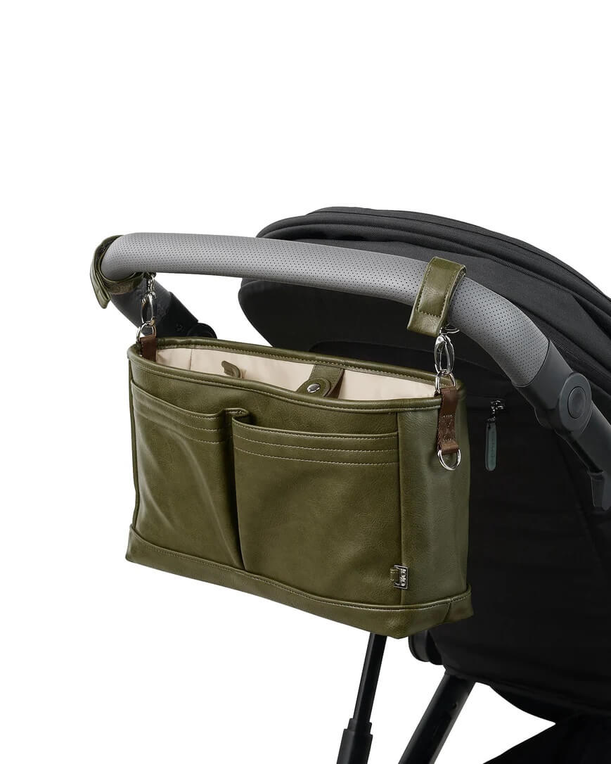 OiOi Signature Pram Caddy - Olive Faux Leather - kateinglishdesigns