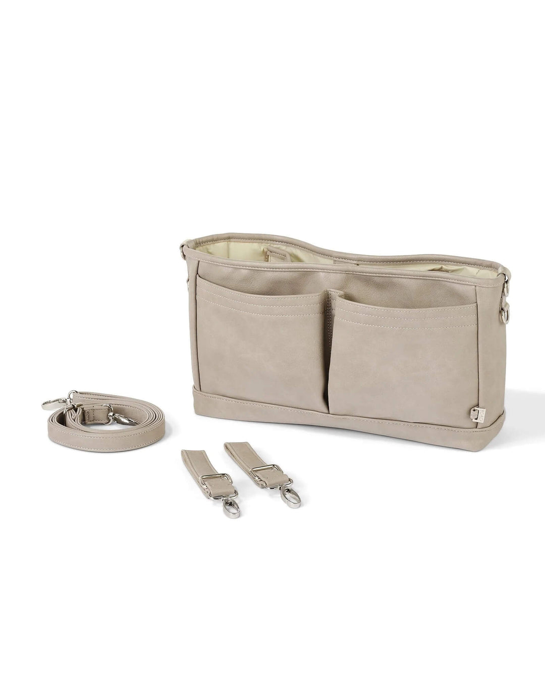 OiOi Signature Pram Caddy - Taupe Faux Leather - kateinglishdesigns