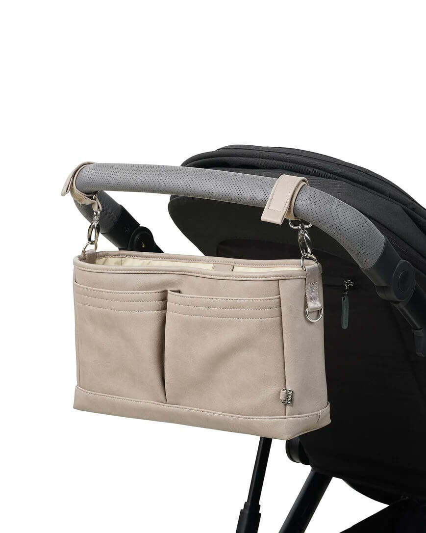 OiOi Signature Pram Caddy - Taupe Faux Leather - kateinglishdesigns