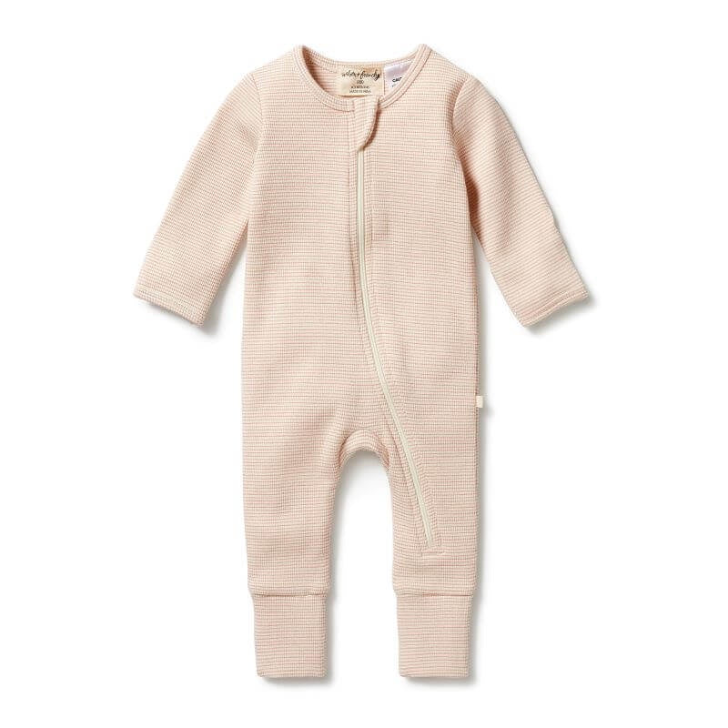 Wilson & Frenchy Organic Stripe Zipsuit with Feet - Rose