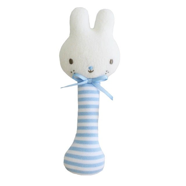 Alimrose Baby Bunny Stick Rattle - Blue - kateinglishdesigns