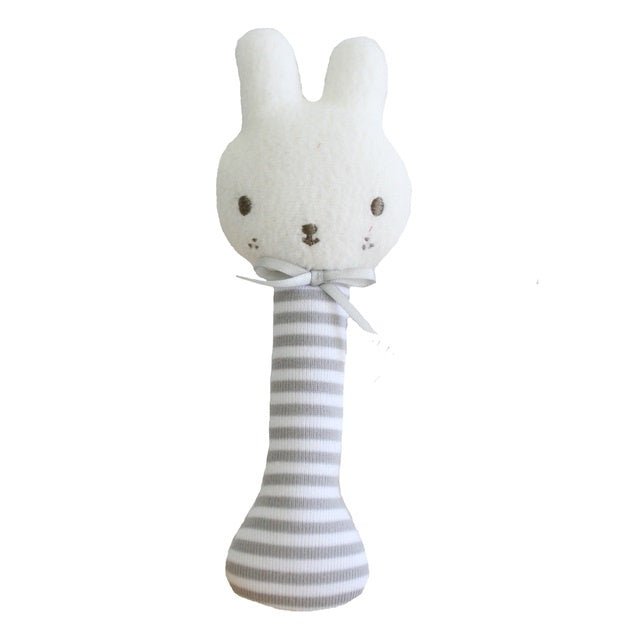 Alimrose Baby Bunny Stick Rattle - Grey - kateinglishdesigns