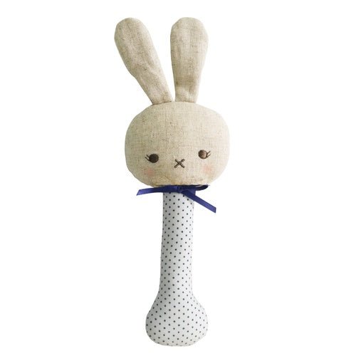 Alimrose Baby Bunny Stick Rattle - Navy - kateinglishdesigns