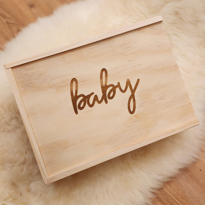 Australian Handmade Wooden Keepsake Baby Box by Kate Inglish Designs, beautifully crafted to preserve precious memories.