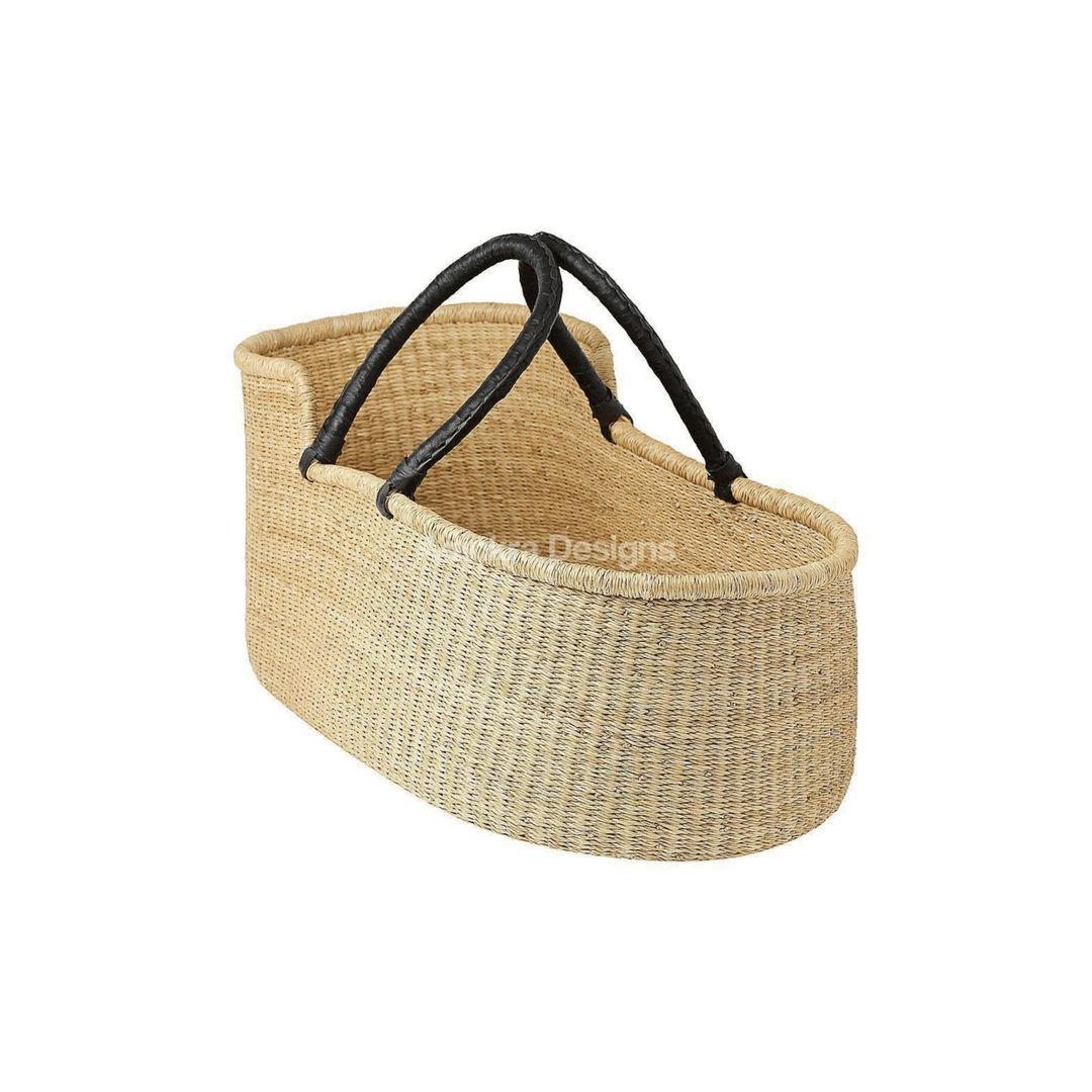 Baby Moses Basket - Natural with Black Handles - kateinglishdesigns